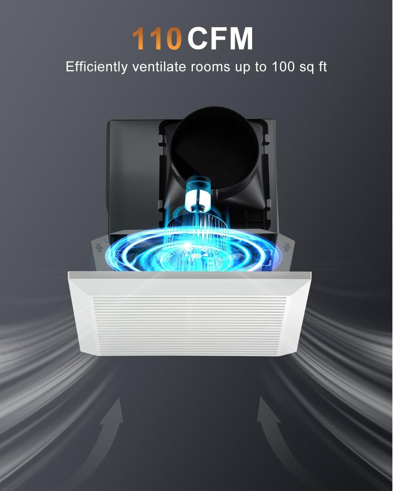 GROWNEER Bathroom Exhaust Fan, 110 CFM 1.0 Sone Bathroom Fan No Attic Access Needed, Ceiling or Wall Mount, 7.68 x 9.25 inch, White - Image 2